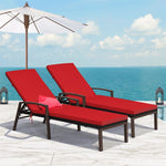 2 PCS Outdoor Wicker Chaise Lounge Patio Lounge Chair Rattan Pool Sun Lounger with Cushions & Adjustable Backrests