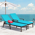 2 PCS Outdoor Wicker Chaise Lounge Patio Lounge Chair Rattan Pool Sun Lounger with Cushions & Adjustable Backrests