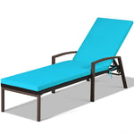 2 PCS Outdoor Wicker Chaise Lounge Patio Lounge Chair Rattan Pool Sun Lounger with Cushions & Adjustable Backrests