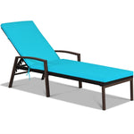 2 PCS Outdoor Wicker Chaise Lounge Patio Lounge Chair Rattan Pool Sun Lounger with Cushions & Adjustable Backrests