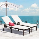 2 PCS Outdoor Wicker Chaise Lounge Patio Lounge Chair Rattan Pool Sun Lounger with Cushions & Adjustable Backrests