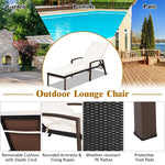 2 PCS Outdoor Wicker Chaise Lounge Patio Lounge Chair Rattan Pool Sun Lounger with Cushions & Adjustable Backrests