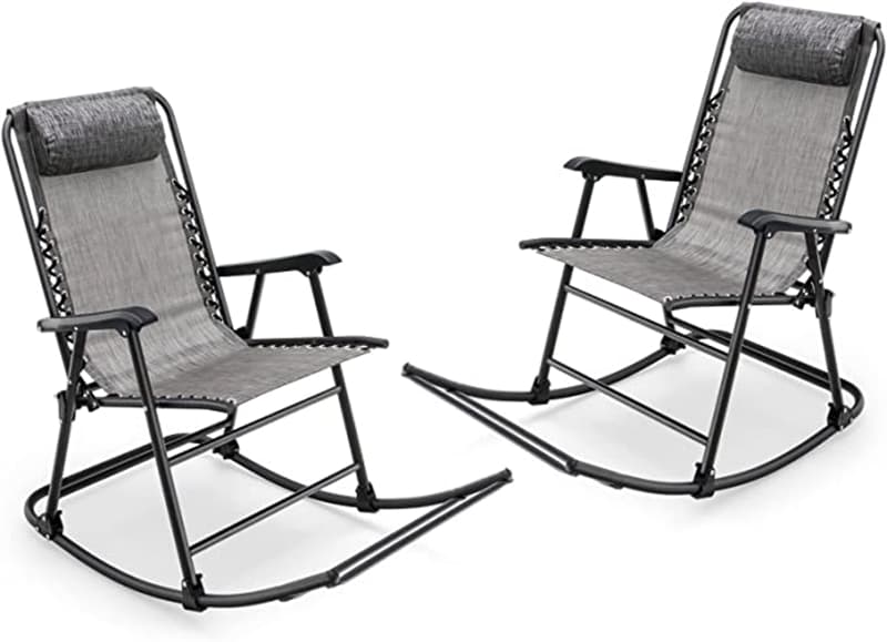 2PCS Patio Folding Rocking Chairs High Back Outdoor Rockers Camping Chairs with Pillows, Armrests & Footrests