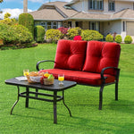 2 Piece Patio Loveseat with Table Set, Heavy Duty Steel Frame 2-Seat Sofa with Seat & Back Cushions, Outdoor Furniture Set for Garden Deck