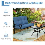 2 Piece Patio Loveseat with Table Set, Heavy Duty Steel Frame 2-Seat Sofa with Seat & Back Cushions, Outdoor Furniture Set for Garden Deck