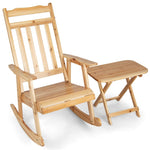 2 Piece Outdoor Rocking Chair & Table Set, Solid Wood Patio Rocker with Folding Side Table, Rocking Bistro Set for Garden Porch Backyard Balcony