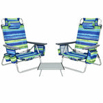 3 Pcs Outdoor Folding Backpack Beach Chairs 5-Position Sling Chair Set with Side Table