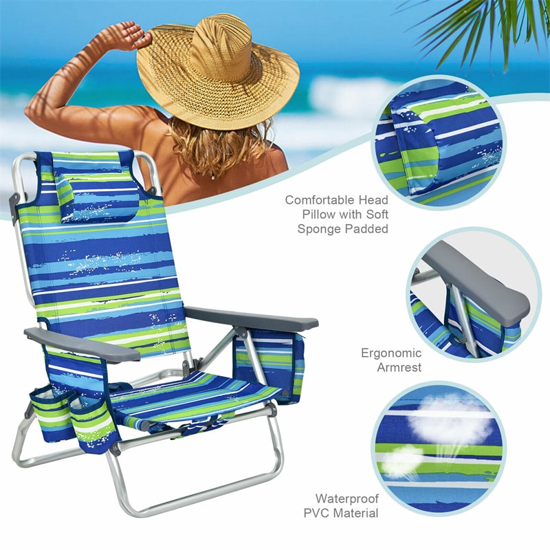 3 Pcs Outdoor Folding Backpack Beach Chairs 5-Position Sling Chair Set with Side Table