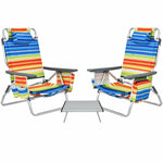 3 Pcs Outdoor Folding Backpack Beach Chairs 5-Position Sling Chair Set with Side Table