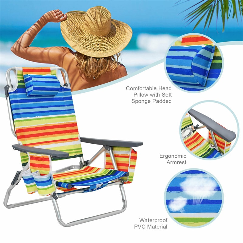 3 Pcs Outdoor Folding Backpack Beach Chairs 5-Position Sling Chair Set with Side Table