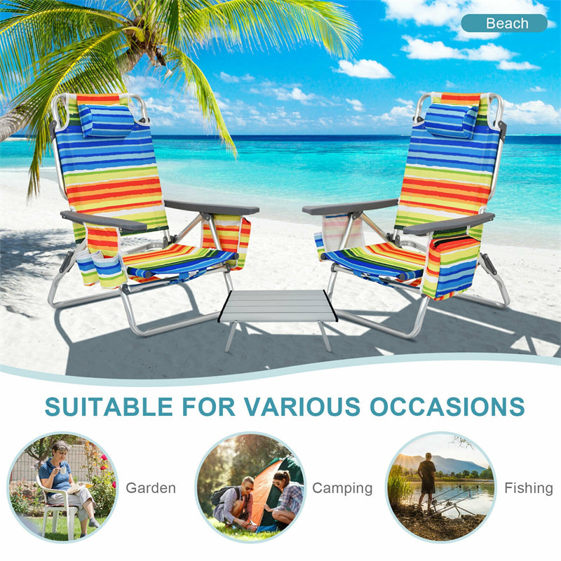 3 Pcs Outdoor Folding Backpack Beach Chairs 5-Position Sling Chair Set with Side Table