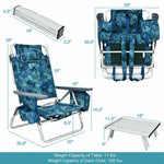 3 Pcs Outdoor Folding Backpack Beach Chairs 5-Position Sling Chair Set with Side Table