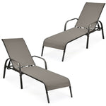 2-Pack Outdoor Sling Chaise Lounge Chairs with 5-Position Adjustable Backrest, Steel Frame Patio Sun Loungers for Poolside, Yard & Balcony