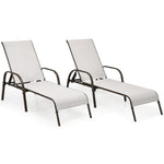 2 Pack Outdoor Sling Chaise Lounges Patio Lounge Chairs Sunbathing Chairs Sun Loungers with 5 Adjustable Backrests & Sturdy Steel Frames