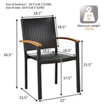 2 Pcs Wicker Stackable Outdoor Chairs PE Rattan Patio Dining Chairs with Galvanized Steel Frame & Acacia Wood Armrests