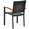 2 Pcs Wicker Stackable Outdoor Chairs PE Rattan Patio Dining Chairs with Galvanized Steel Frame & Acacia Wood Armrests