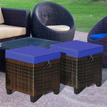 2 Pieces Rattan Patio Ottomans All Weather Outdoor Wicker Ottomans Footstools Footrests with Removable Cushions