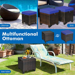 2 Pieces Rattan Patio Ottomans All Weather Outdoor Wicker Ottomans Footstools Footrests with Removable Cushions