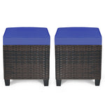 2 Pieces Rattan Patio Ottomans All Weather Outdoor Wicker Ottomans Footstools Footrests with Removable Cushions