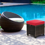 2 Pieces Rattan Patio Ottomans All Weather Outdoor Wicker Ottomans Footstools Footrests with Removable Cushions