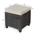 2 Pieces Rattan Patio Ottomans All Weather Outdoor Wicker Ottomans Footstools Footrests with Removable Cushions