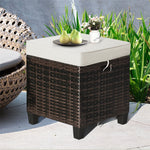 2 Pieces Rattan Patio Ottomans All Weather Outdoor Wicker Ottomans Footstools Footrests with Removable Cushions