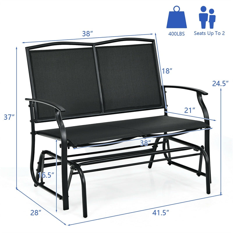 2-Person Outdoor Glider Bench Steel Frame Patio Rocking Loveseat Armchair Superior Fabric, 400 Lbs Capacity for Garden Backyard