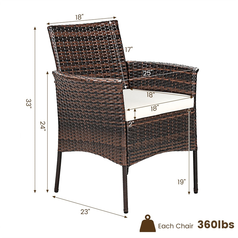 2 Pieces Outdoor PE Rattan Armchairs Patio Wicker Chairs with Removable Cushions, Cane Back Dining Chairs for Garden Backyard Lawn Indoor