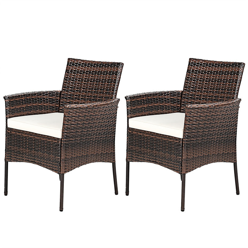 2 Pieces Outdoor PE Rattan Armchairs Patio Wicker Chairs with Removable Cushions, Cane Back Dining Chairs for Garden Backyard Lawn Indoor