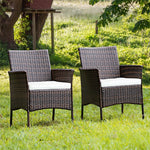 2 Pieces Outdoor PE Rattan Armchairs Patio Wicker Chairs with Removable Cushions, Cane Back Dining Chairs for Garden Backyard Lawn Indoor