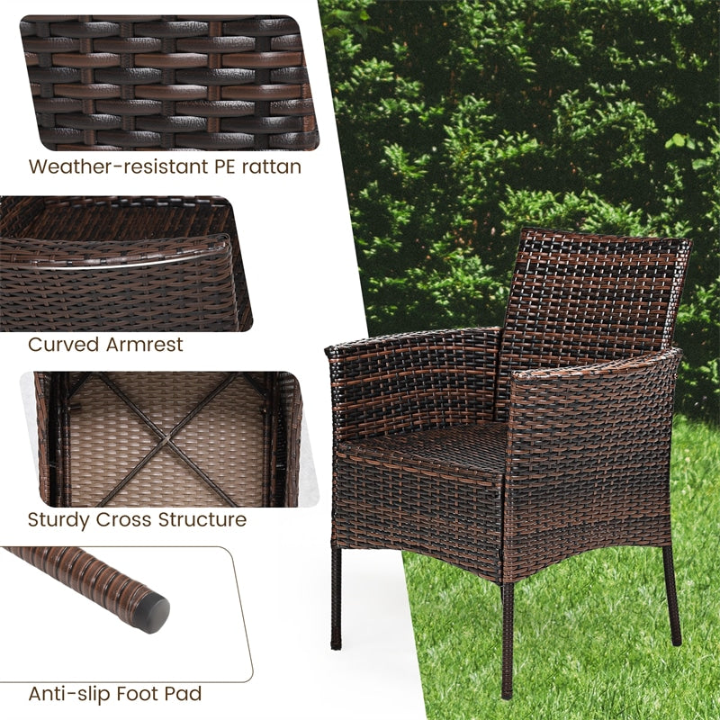 2 Pieces Outdoor PE Rattan Armchairs Patio Wicker Chairs with Removable Cushions, Cane Back Dining Chairs for Garden Backyard Lawn Indoor