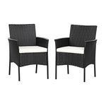 2 Pieces Outdoor PE Rattan Armchairs Patio Wicker Chairs with Removable Cushions, Cane Back Dining Chairs for Garden Backyard Lawn Indoor