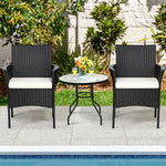 2 Pieces Outdoor PE Rattan Armchairs Patio Wicker Chairs with Removable Cushions, Cane Back Dining Chairs for Garden Backyard Lawn Indoor