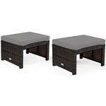 2 Pieces Patio Rattan Ottomans All Weather Outdoor Footstools Footrest Seats with Soft Cushions