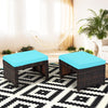 2 Pieces Patio Rattan Ottomans All Weather Outdoor Footstools Footrest Seats with Soft Cushions