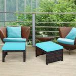 2 Pieces Patio Rattan Ottomans All Weather Outdoor Footstools Footrest Seats with Soft Cushions