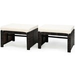 2 Pieces Patio Rattan Ottomans All Weather Outdoor Footstools Footrest Seats with Soft Cushions