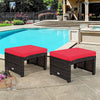 2 Pieces Patio Rattan Ottomans All Weather Outdoor Footstools Footrest Seats with Soft Cushions