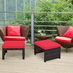 2 Pieces Patio Rattan Ottomans All Weather Outdoor Footstools Footrest Seats with Soft Cushions