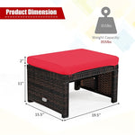 2 Pieces Patio Rattan Ottomans All Weather Outdoor Footstools Footrest Seats with Soft Cushions