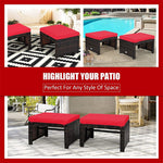 2 Pieces Patio Rattan Ottomans All Weather Outdoor Footstools Footrest Seats with Soft Cushions