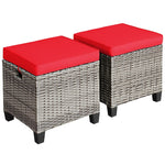 2 Pieces Wicker Patio Ottomans Outdoor Rattan Footstools with Removable Cushions