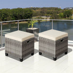 2 Pieces Wicker Patio Ottomans Outdoor Rattan Footstools with Removable Cushions