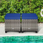 2 Pieces Wicker Patio Ottomans Outdoor Rattan Footstools with Removable Cushions