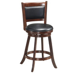 24" Swivel Bar Stool Set of 2 Upholstered Counter Height Bar Stools Wooden Dining Chair with PVC Cushioned Seat