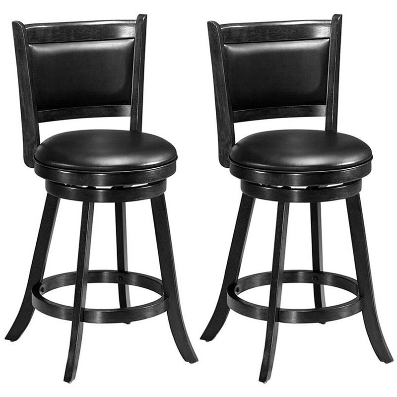 Swivel Bar Stool Set of 2, 24" Counter Height Bar Stools Rubber Wood Frame with PVC Leather Cushioned Seat & Back for Kitchen Island Pub