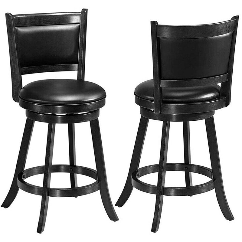 Swivel Bar Stool Set of 2, 24" Counter Height Bar Stools Rubber Wood Frame with PVC Leather Cushioned Seat & Back for Kitchen Island Pub