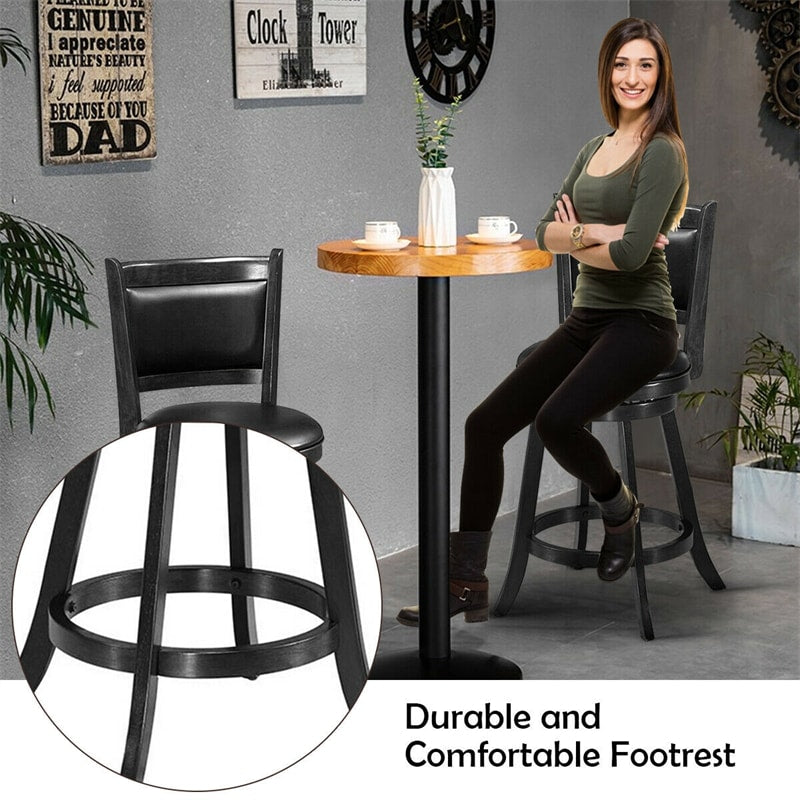 Swivel Bar Stool Set of 2, 24" Counter Height Bar Stools Rubber Wood Frame with PVC Leather Cushioned Seat & Back for Kitchen Island Pub