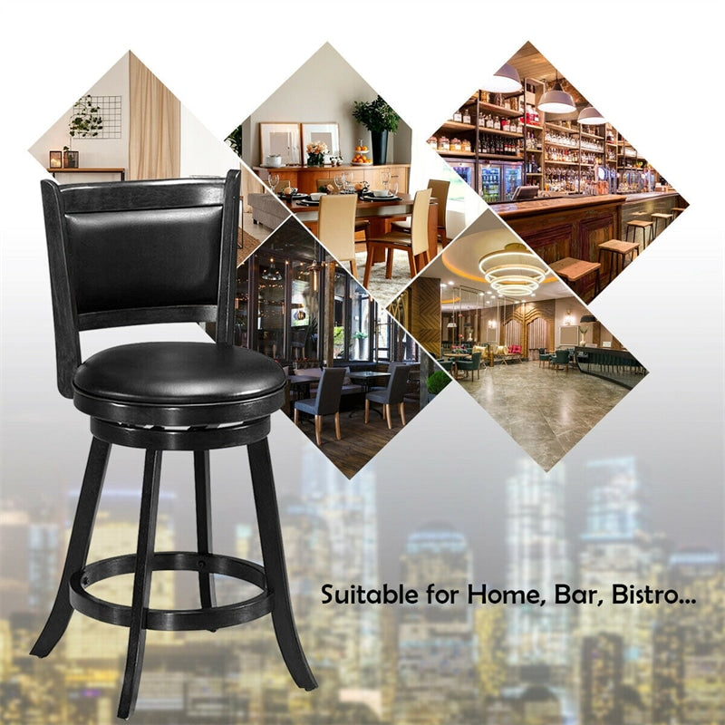 Swivel Bar Stool Set of 2, 24" Counter Height Bar Stools Rubber Wood Frame with PVC Leather Cushioned Seat & Back for Kitchen Island Pub