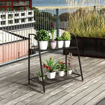 2 Tier Metal Plant Stand Flower Pots Holder with Adjustable Feet